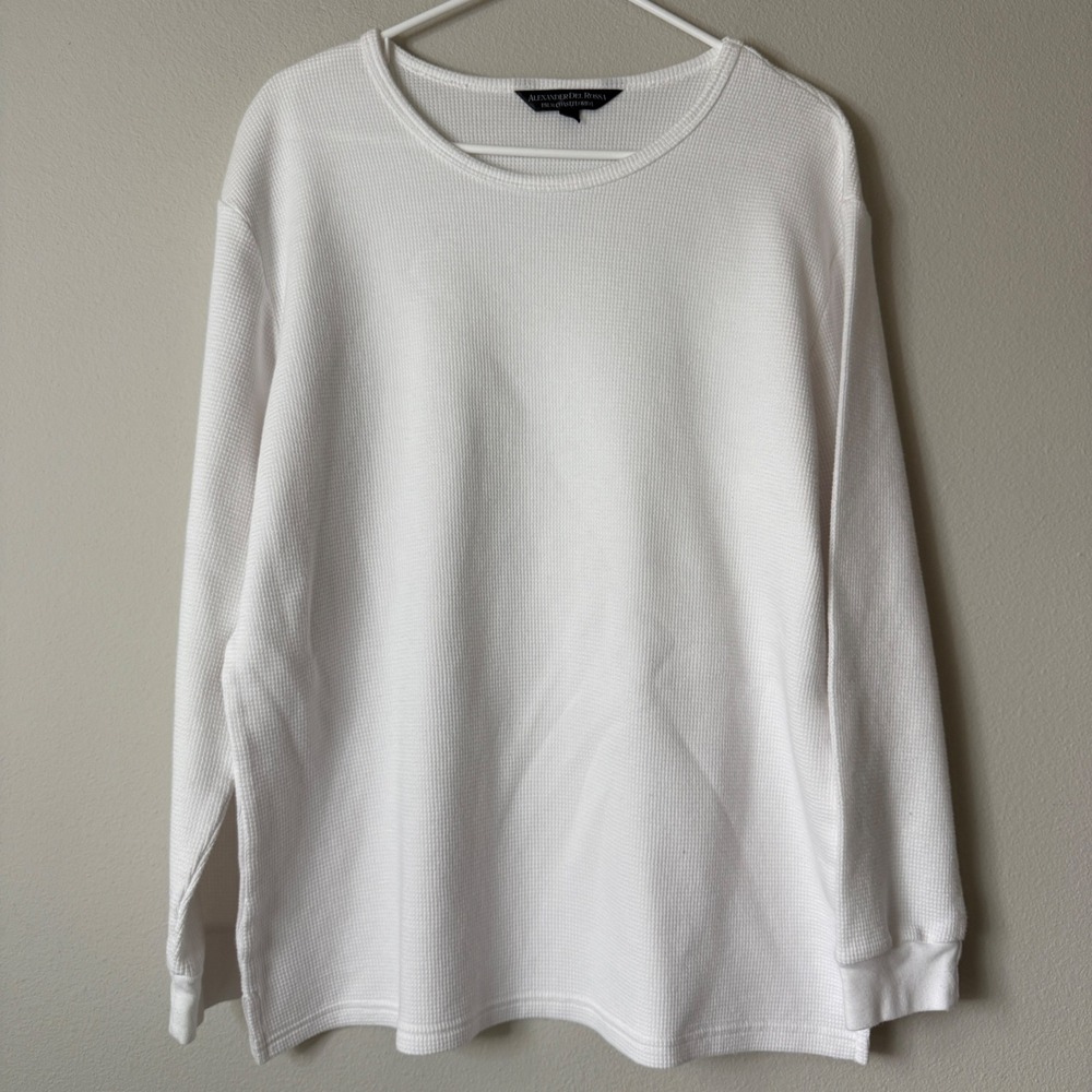 Alexander Del Rossa Mens White Waffle Knit‎ Thermal Long Sleeve Shirt Large LG